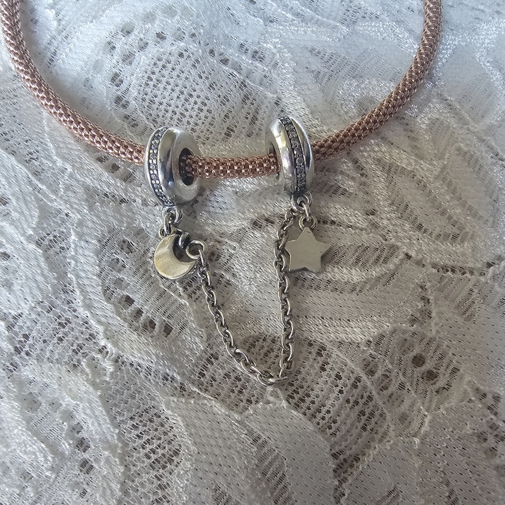 Pandora Half moon & Star Safety Chain